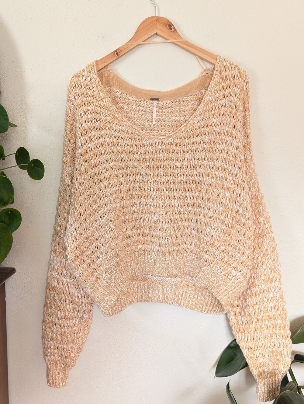 Free People | Coconut | Slouchy V-Neck Knit Sweater
